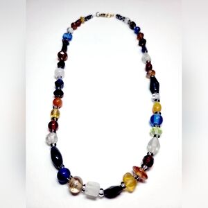 Handmade Multicolor Glass + Stone Beaded Necklace